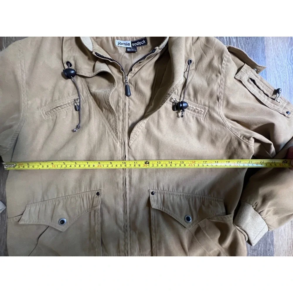 Jamie Sadock Utility Jacket Womens Medium Tan Excellent Full Zip Cargo Pockets - Picture 3 of 6